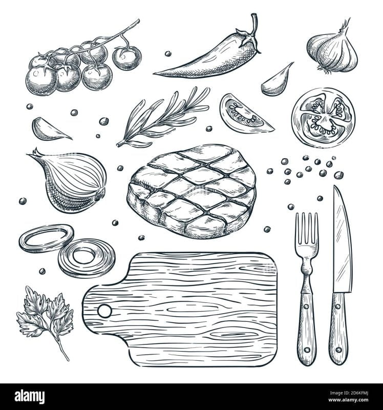 Pan Cooking Vegan Food Drawing Drawing by Frank Ramspott - Pixels
